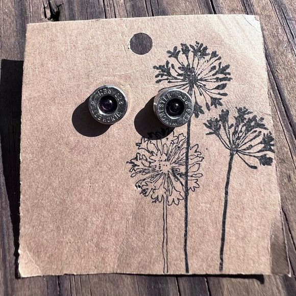 Rich McCoy Unique Handmade Upcycled Steel Bullet
Casing Earrings Garnet Jeweled - Picture 2 of 4